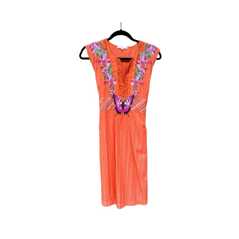 White Label Johnny Was Orange 3 J Workshop Sleeveless Dress with Large Butterfly